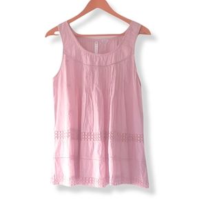 BOHO Pink Cotton Monochrome Embroidered + Eyelet Tank Top